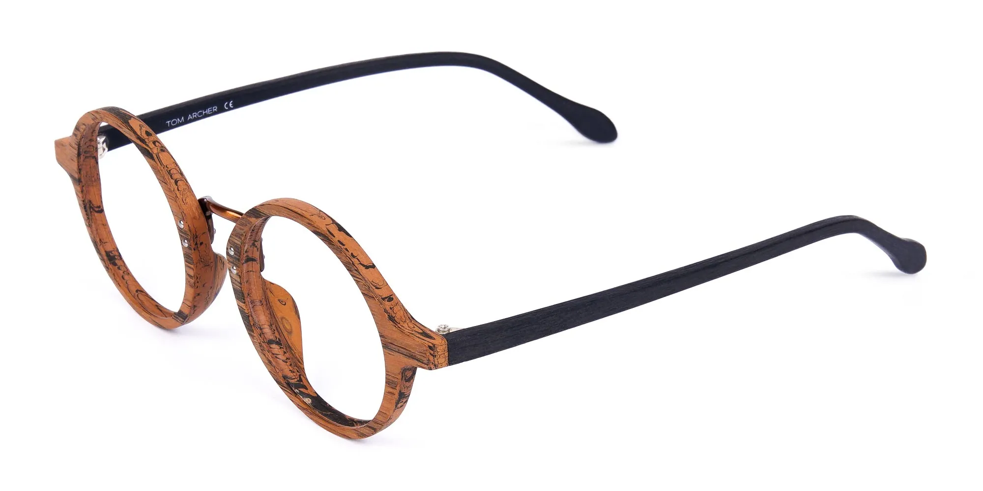 Elm Brown Round Full Rim Wooden Glasses-2